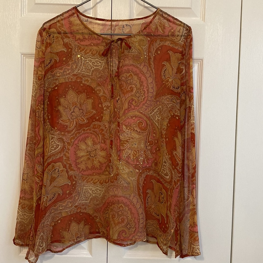 Coral paisley Sheer chiffon boho top
